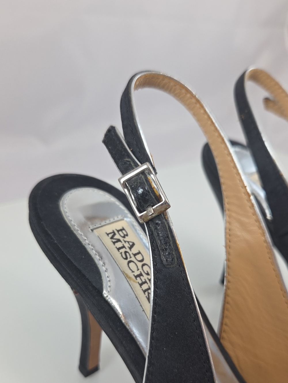 Badgley Mischka Black Embellished Slingback Peep-Toe Heels - Picture 13 of 13